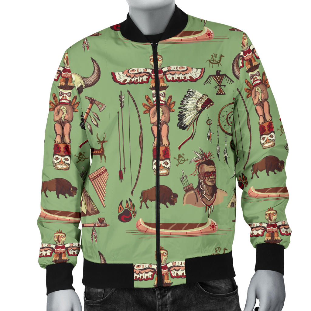 Native Indian Themed Design Print Men Bomber Jacket