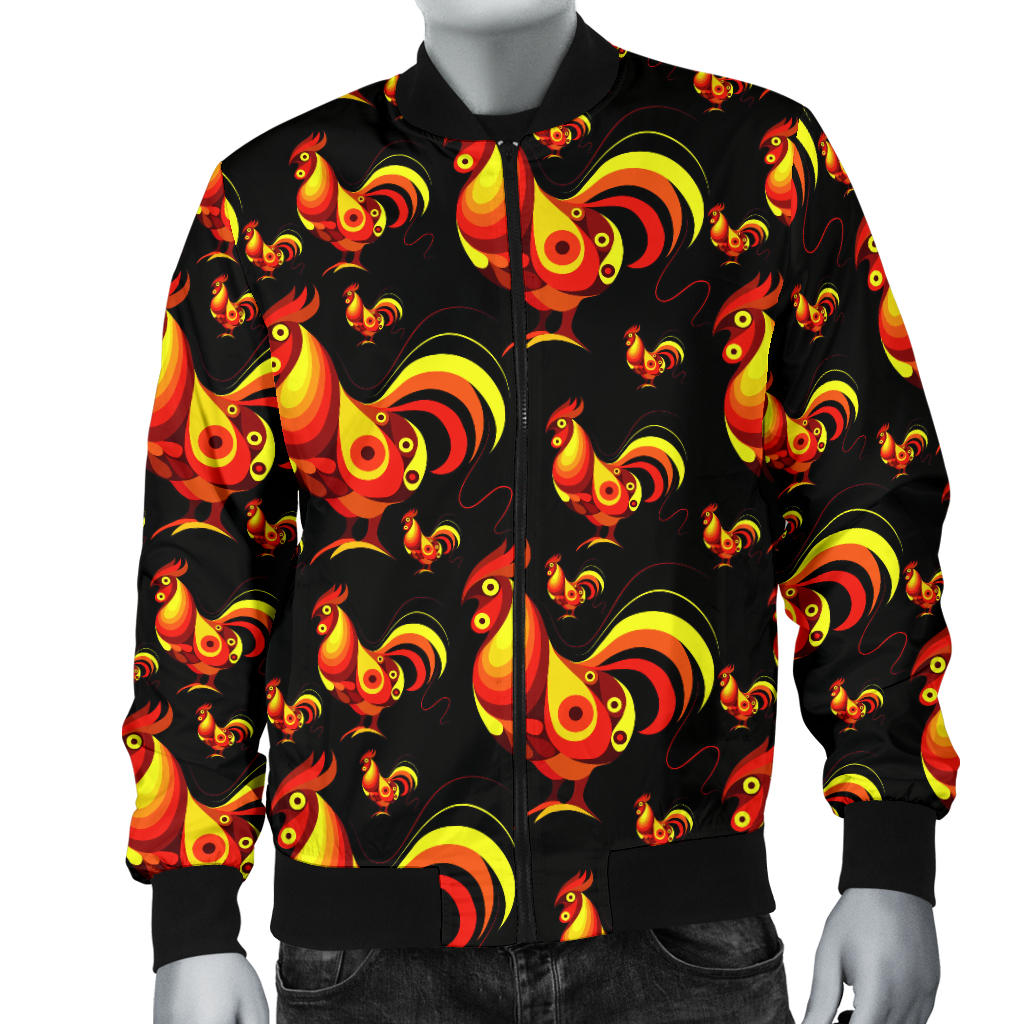 Rooster Print Themed Men Bomber Jacket