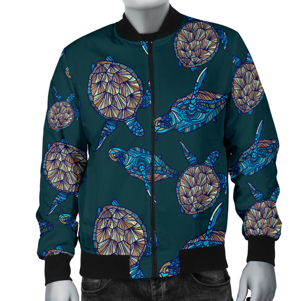 Sea Turtle Hand Drawn Blue Print Men Bomber Jacket