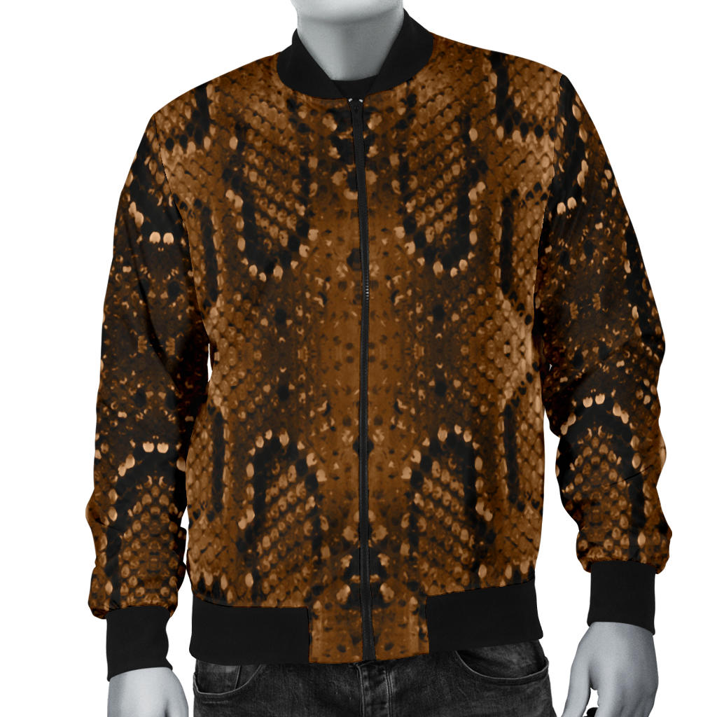 Snake Skin Brown Print Men Bomber Jacket