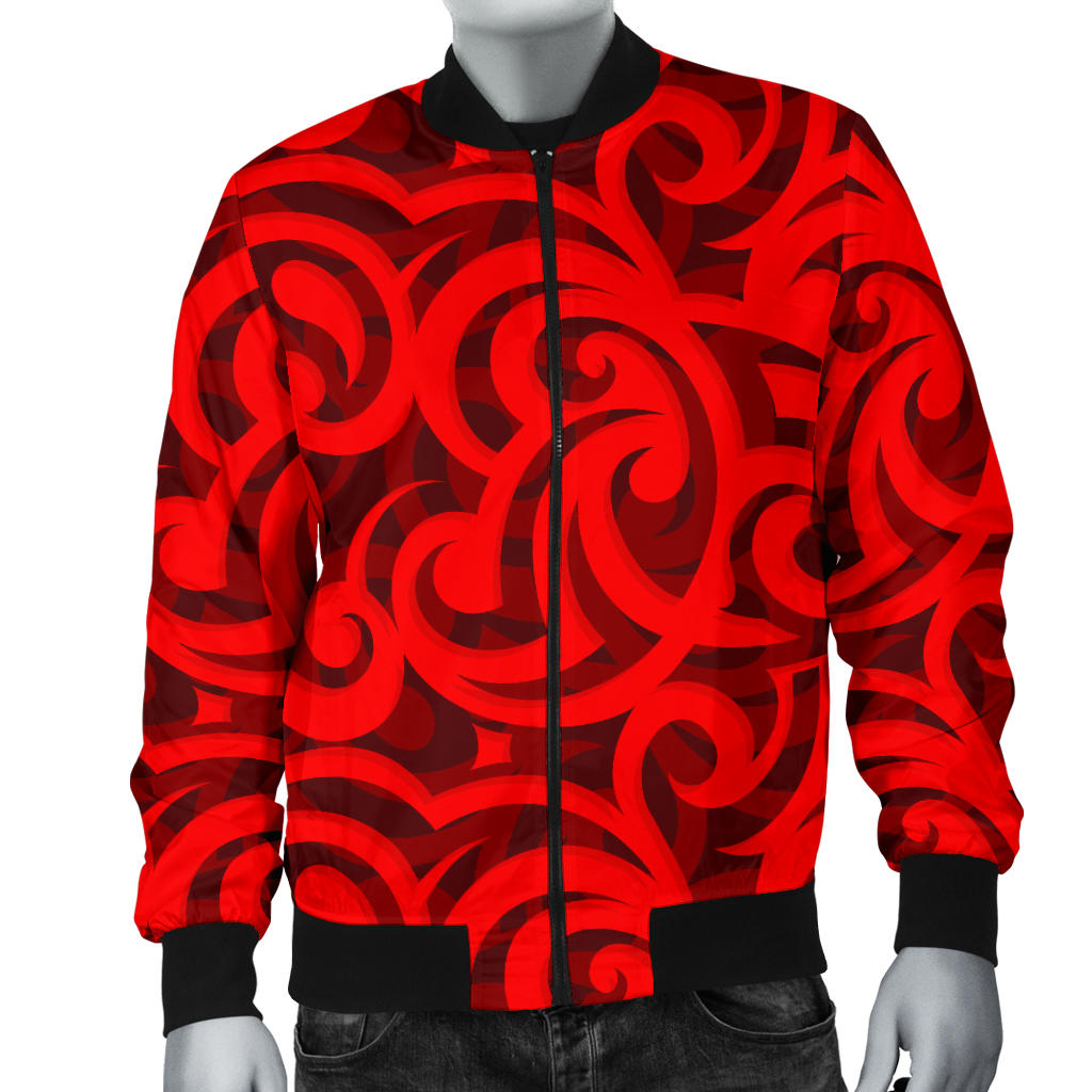 Maori Red Themed Design Print Men Bomber Jacket