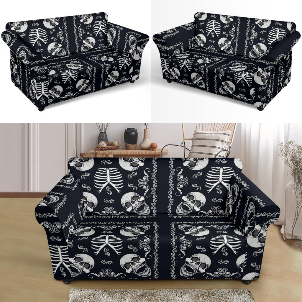 Bandana Skull Black White Print Design LKS306 Loveseat Couch Slipcover