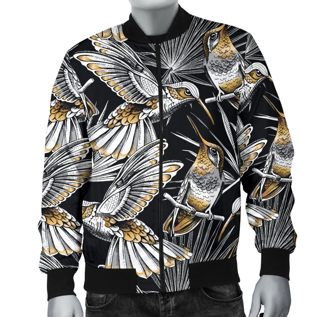 Hummingbird Gold Design Themed Print Men Bomber Jacket