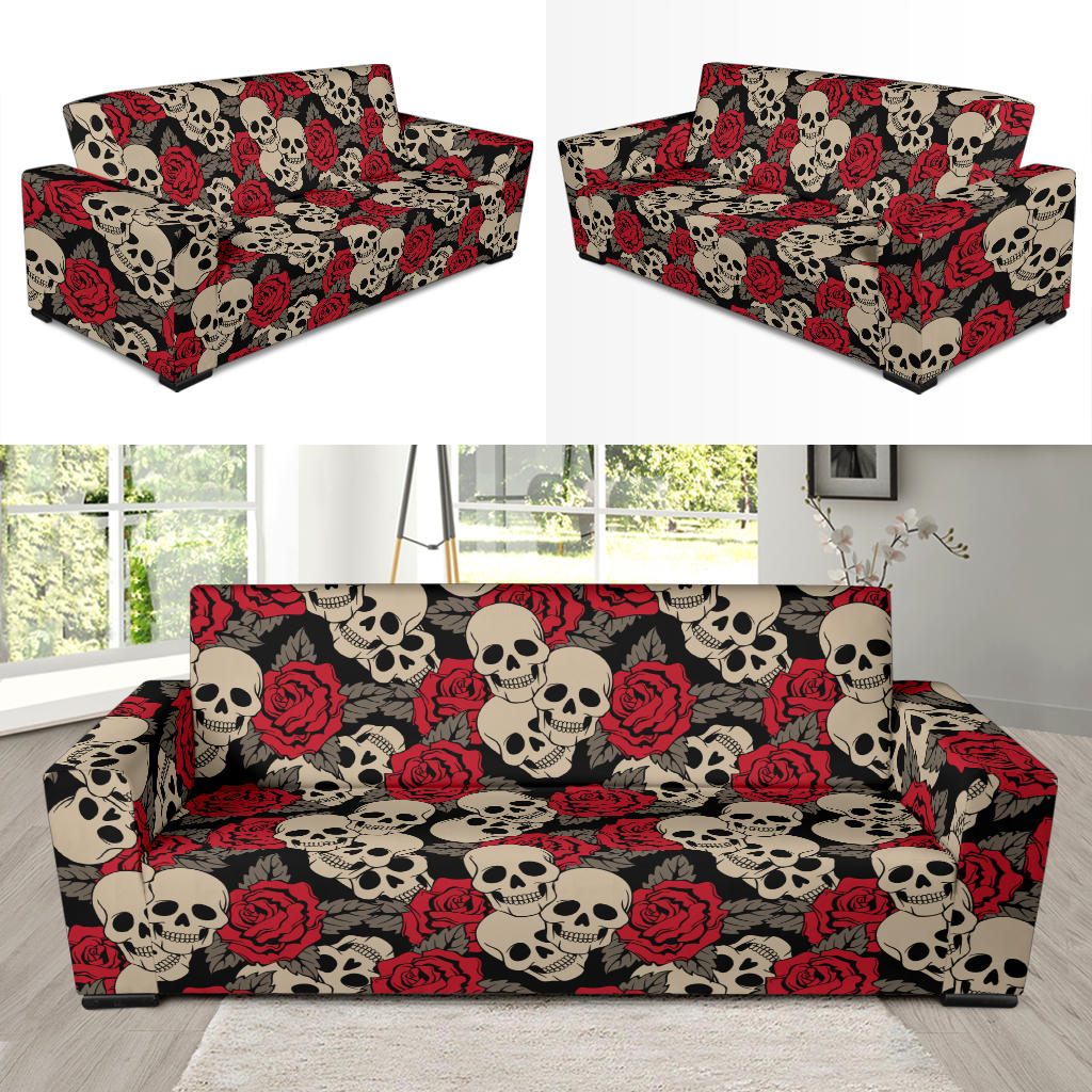 Skull And Roses Print Design LKS301 Sofa Slipcover