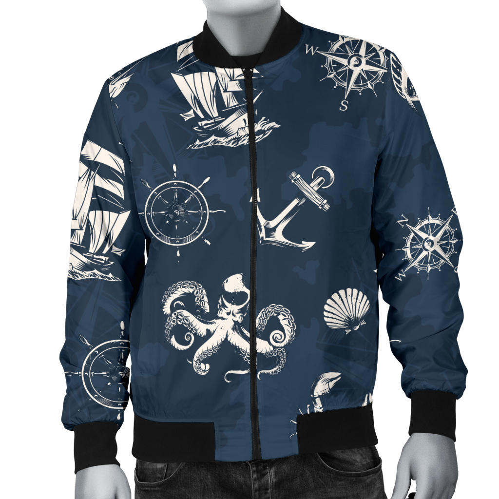 Nautical Sea Themed Print Men Bomber Jacket