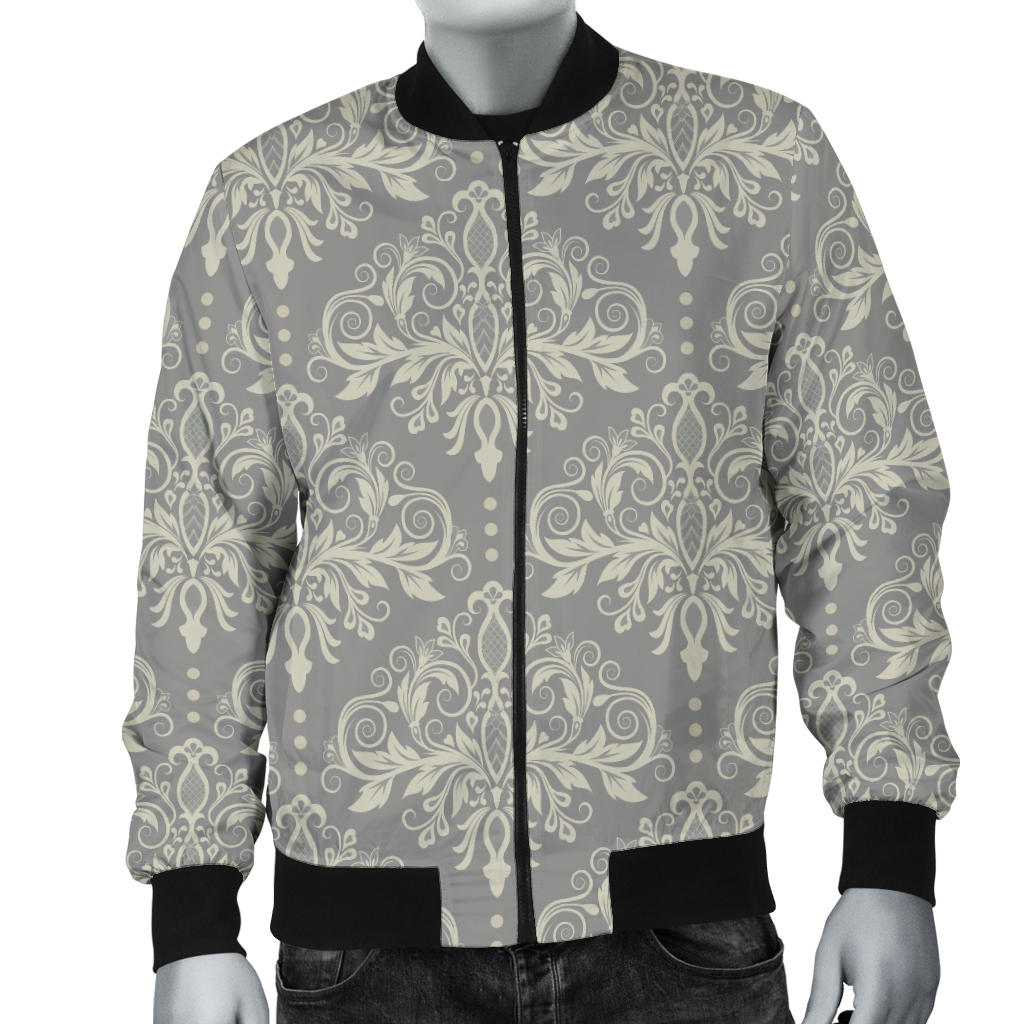 Damask Grey Elegant Print Pattern Men Bomber Jacket