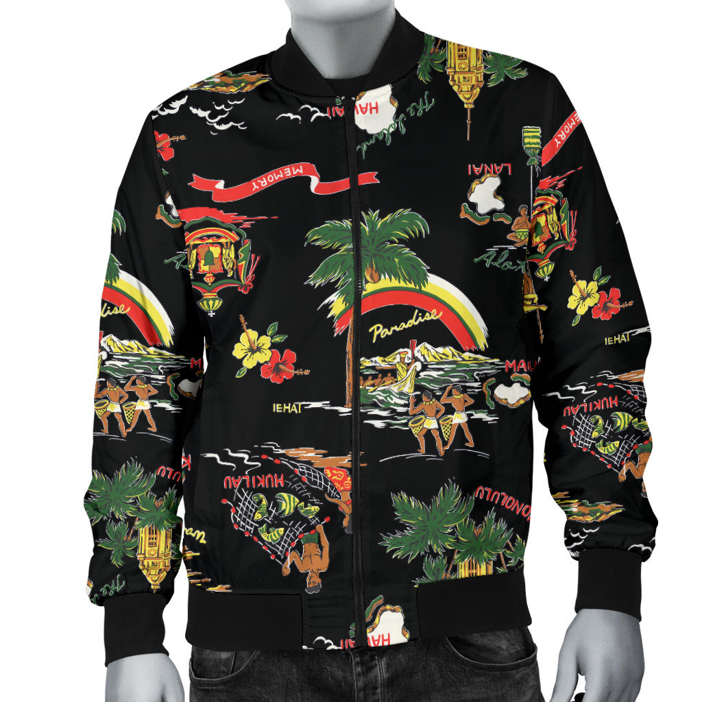 Hawaiian Island Themed Print Men Bomber Jacket