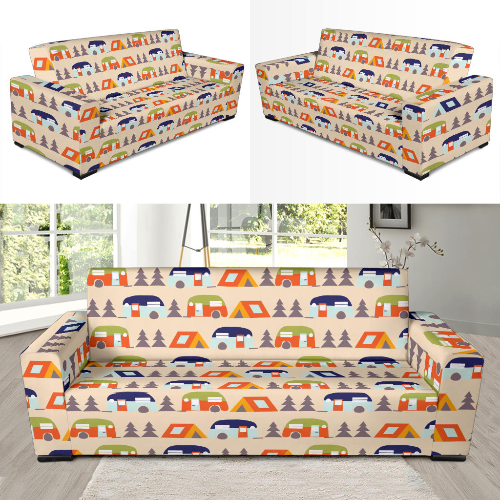Camper Tent Pattern Print Design 03 Sofa Slipcover