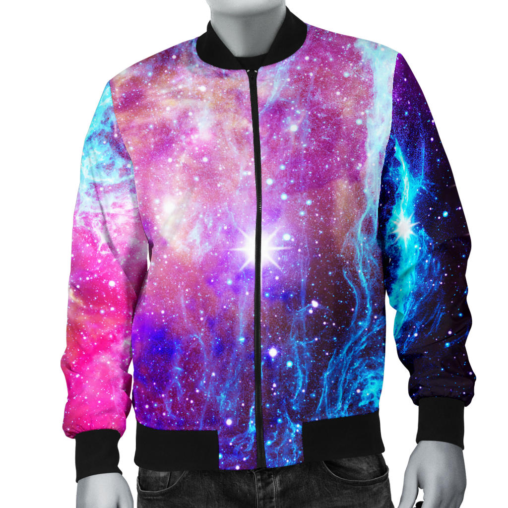 Galaxy Night Purple Space Print Men Bomber Jacket
