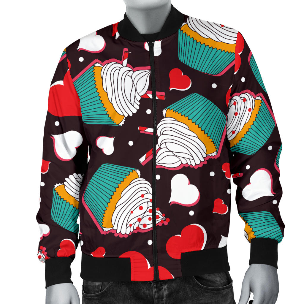 Cupcakes Heart Print Pattern Men Bomber Jacket