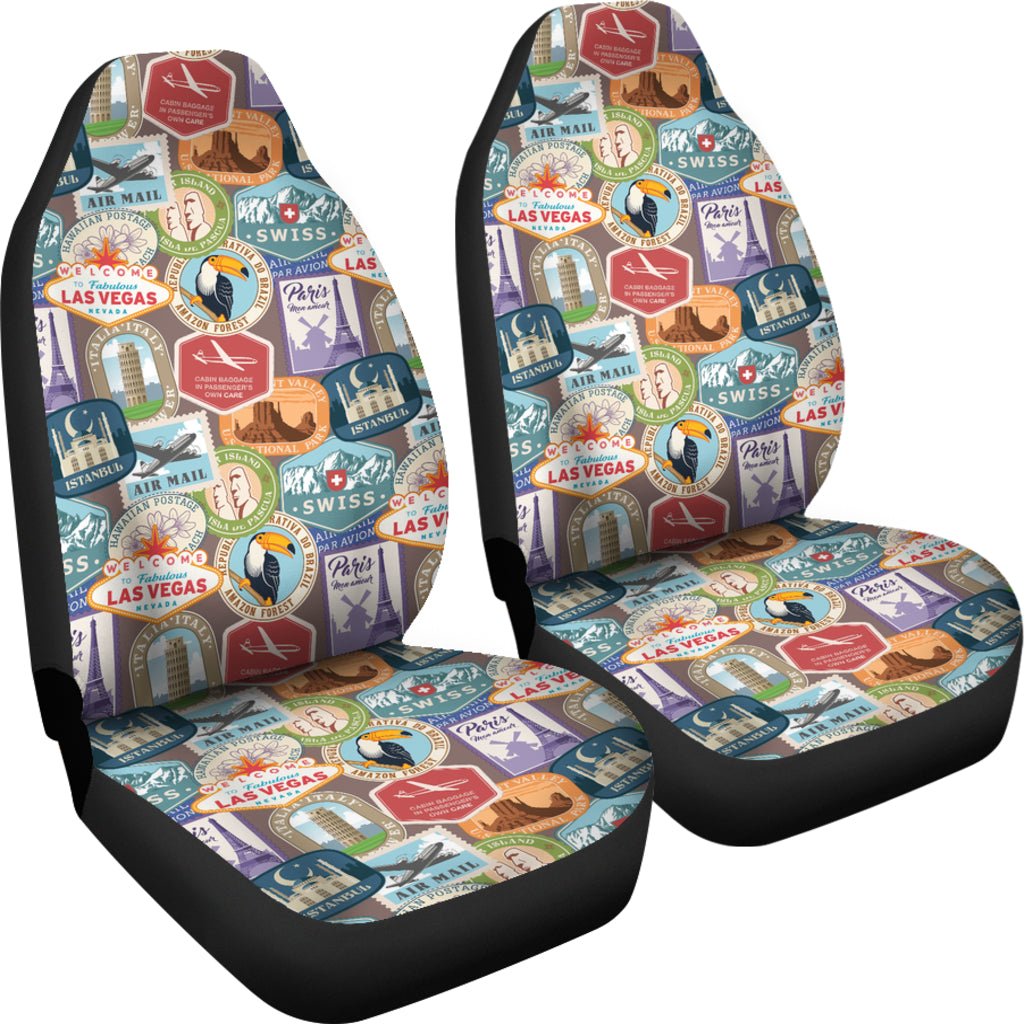 Travel Stamp Print Design LKS301 Car Seat Covers