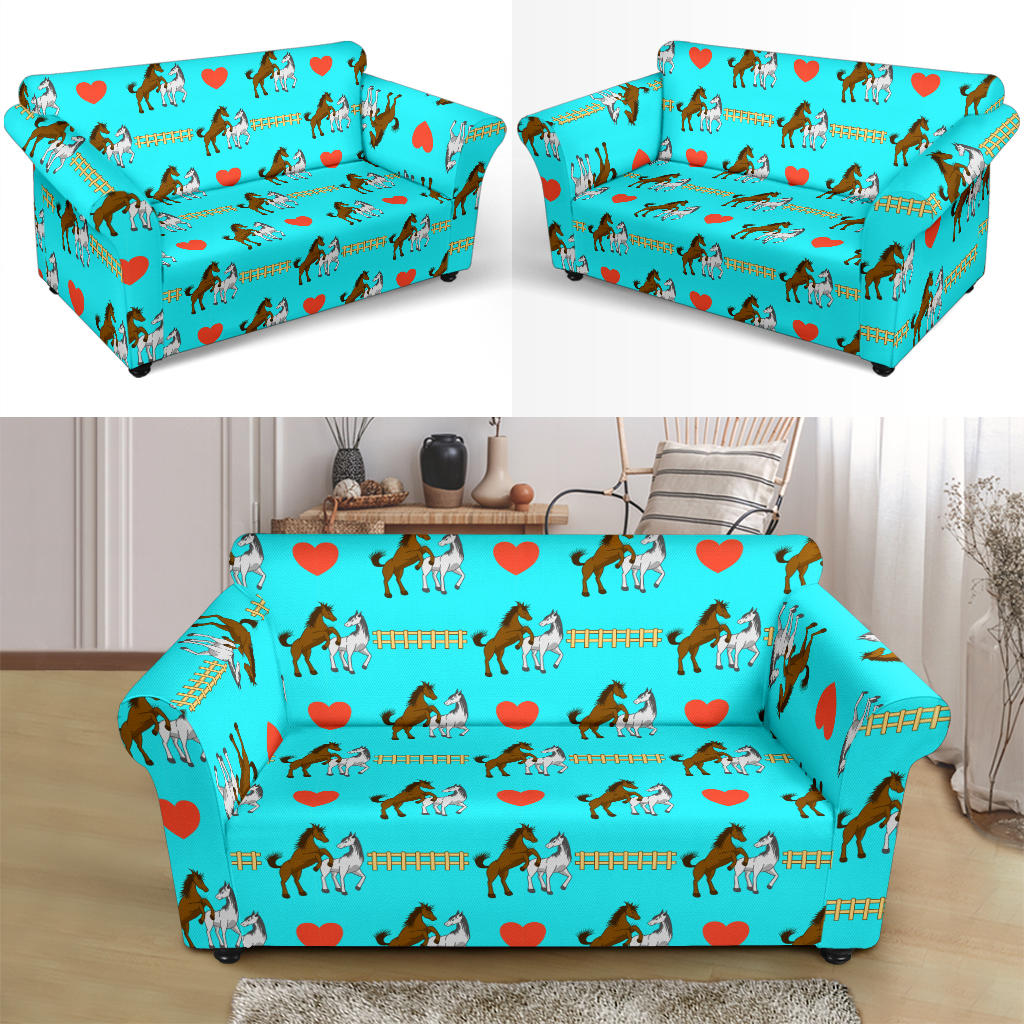 Horse Couple Love Print Design LKS309 Loveseat Couch Slipcover