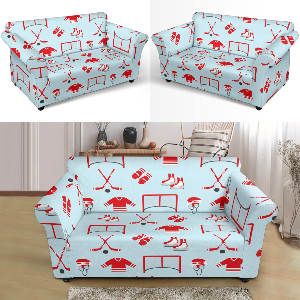 Hockey Red Equipment Print Design LKS305 Loveseat Couch Slipcover