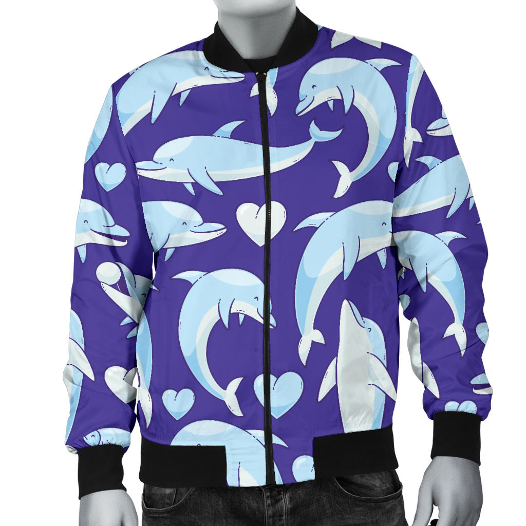 Dolphin Smile Print Pattern Men Bomber Jacket