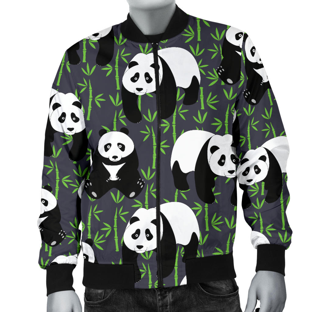 Panda Bear Bamboo Themed Print Men Bomber Jacket