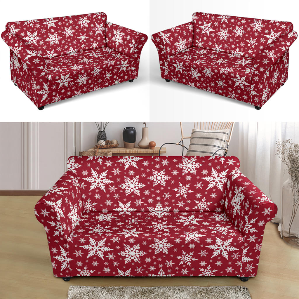 Snowflake Red Print Design LKS302 Loveseat Couch Slipcover