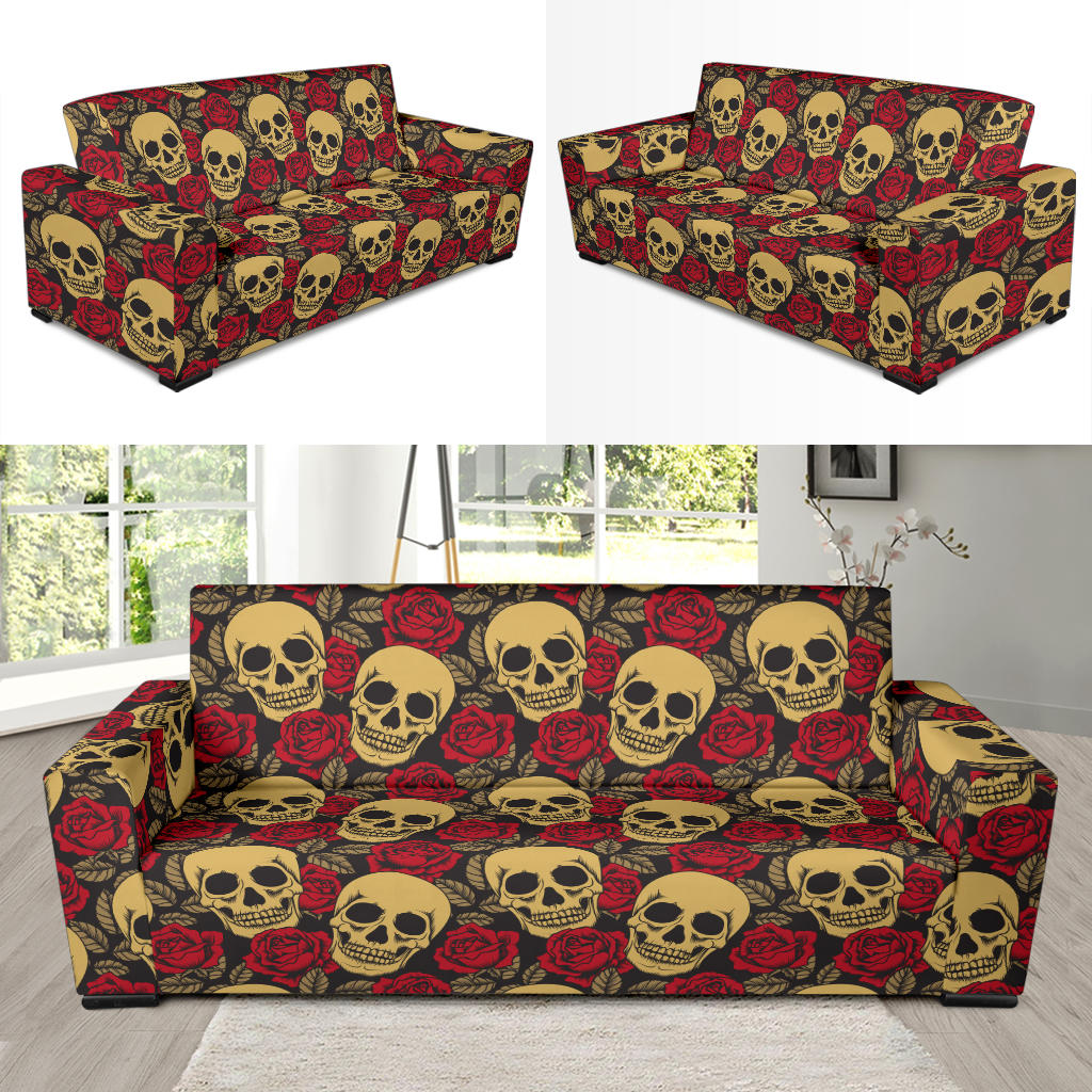 Skull And Roses Print Design LKS302 Sofa Slipcover