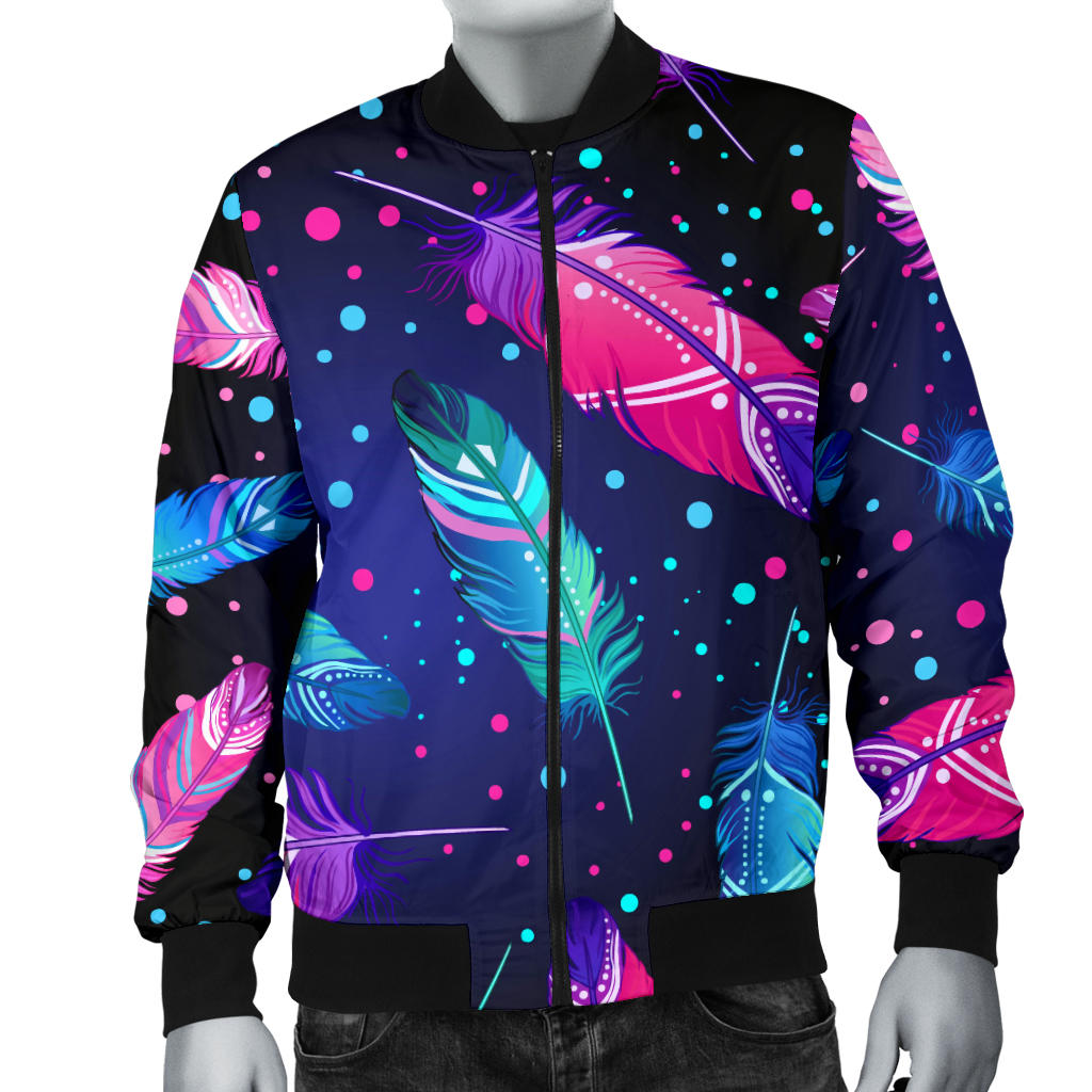 Feather Colorful Boho Design Print Men Bomber Jacket