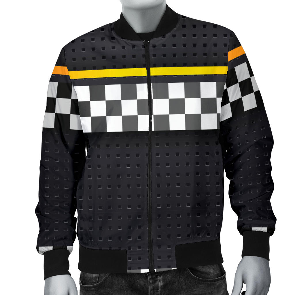 Checkered Flag Yellow Line Style Men Bomber Jacket