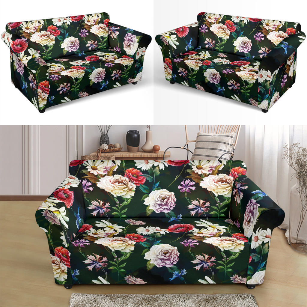 Summer Floral Print Design LKS303 Loveseat Couch Slipcover