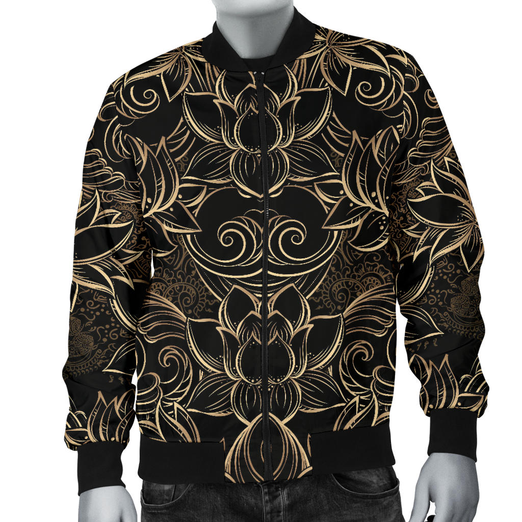 Lotus Gold Mandala Design Themed Men Bomber Jacket