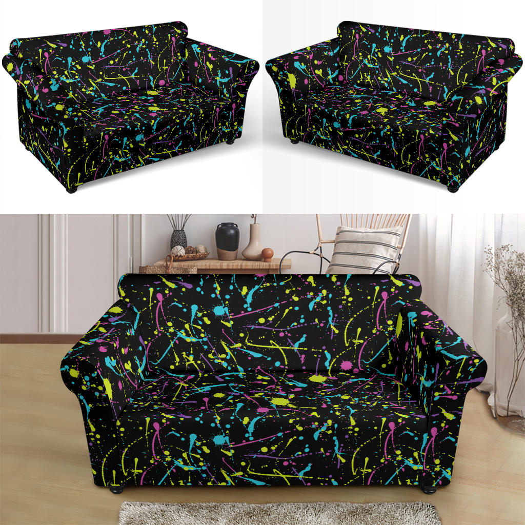 Splatter Multicolor Print Design LKS302 Loveseat Couch Slipcover