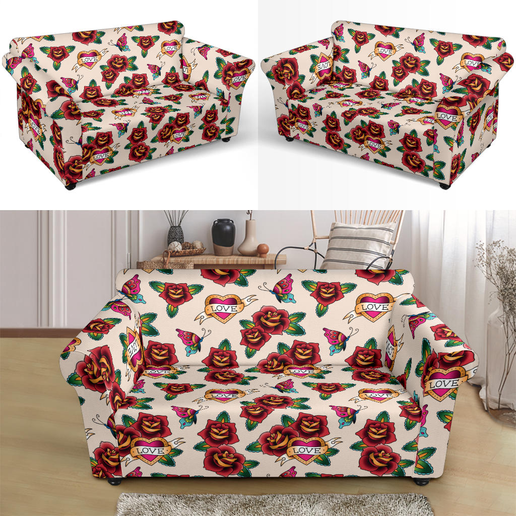 Tattoo Rose Print Design LKS302 Loveseat Couch Slipcover