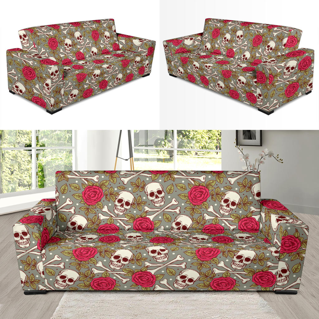 Skull Bone Rose Print Design LKS303 Sofa Slipcover