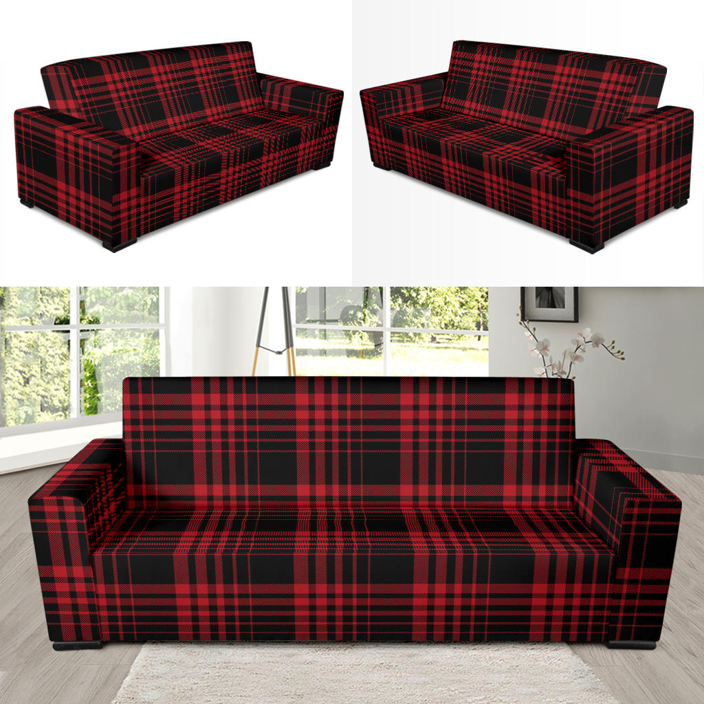 Tartan Red Black Print Design LKS303 Sofa Slipcover