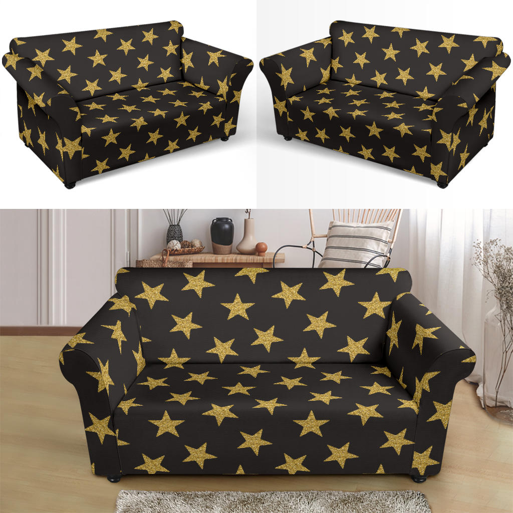 Star Gold Print Design LKS302 Loveseat Couch Slipcover