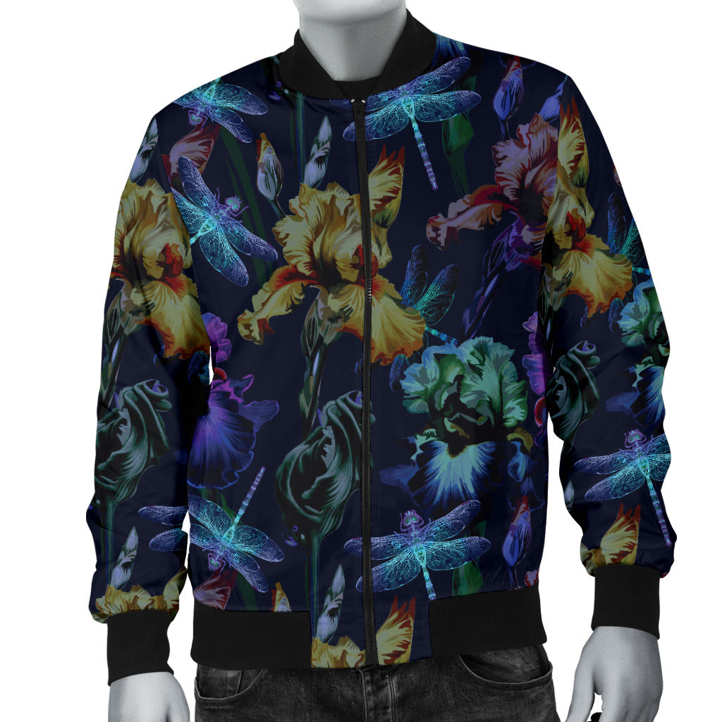 Dragonfly With Floral Print Pattern Men Bomber Jacket