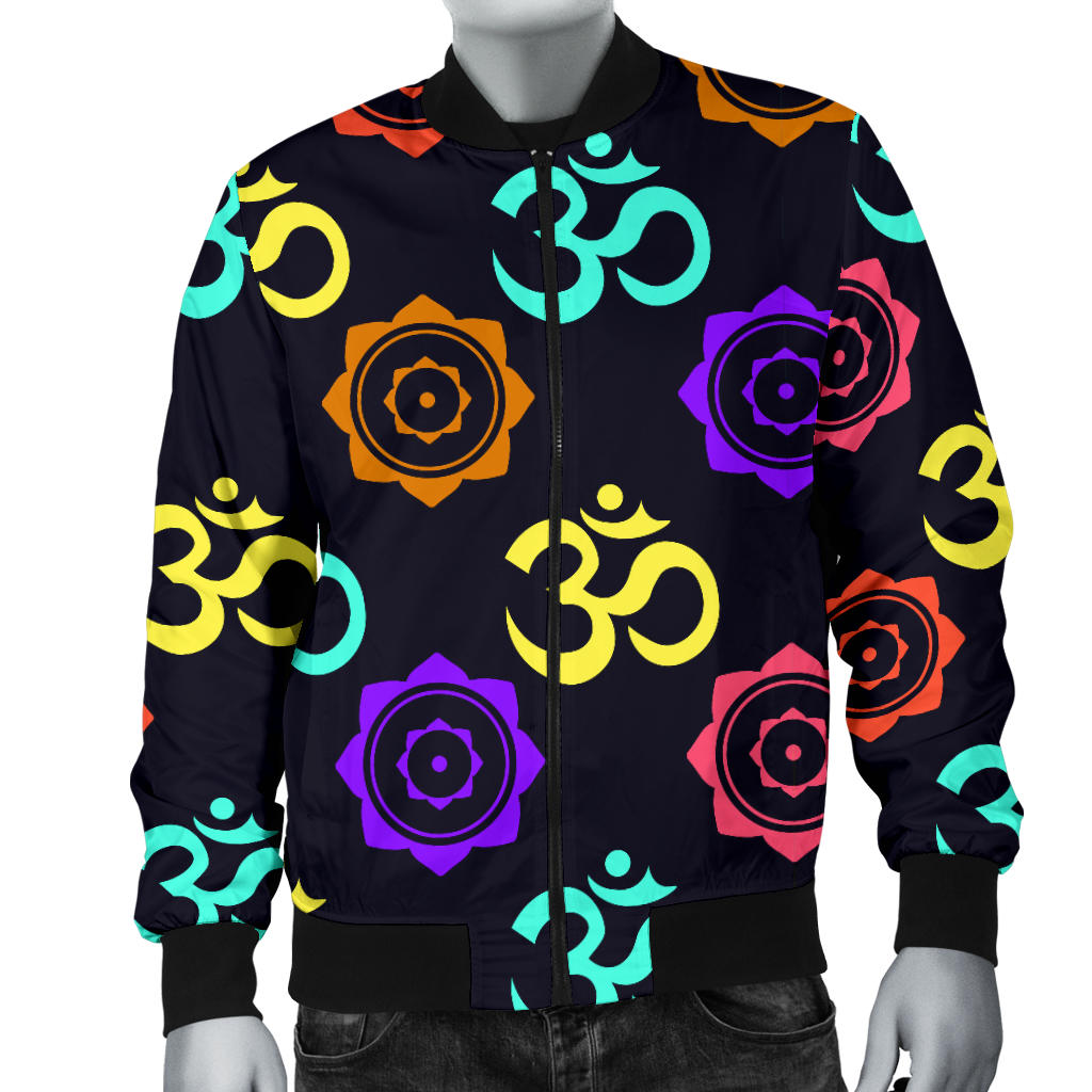 Chakra OM Print Pattern Men Bomber Jacket