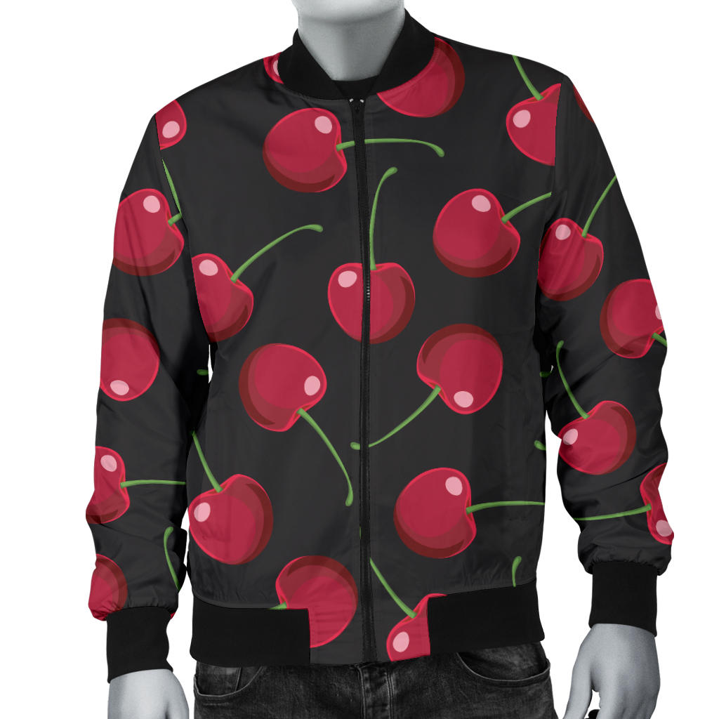 Cherry Black Background Men Bomber Jacket