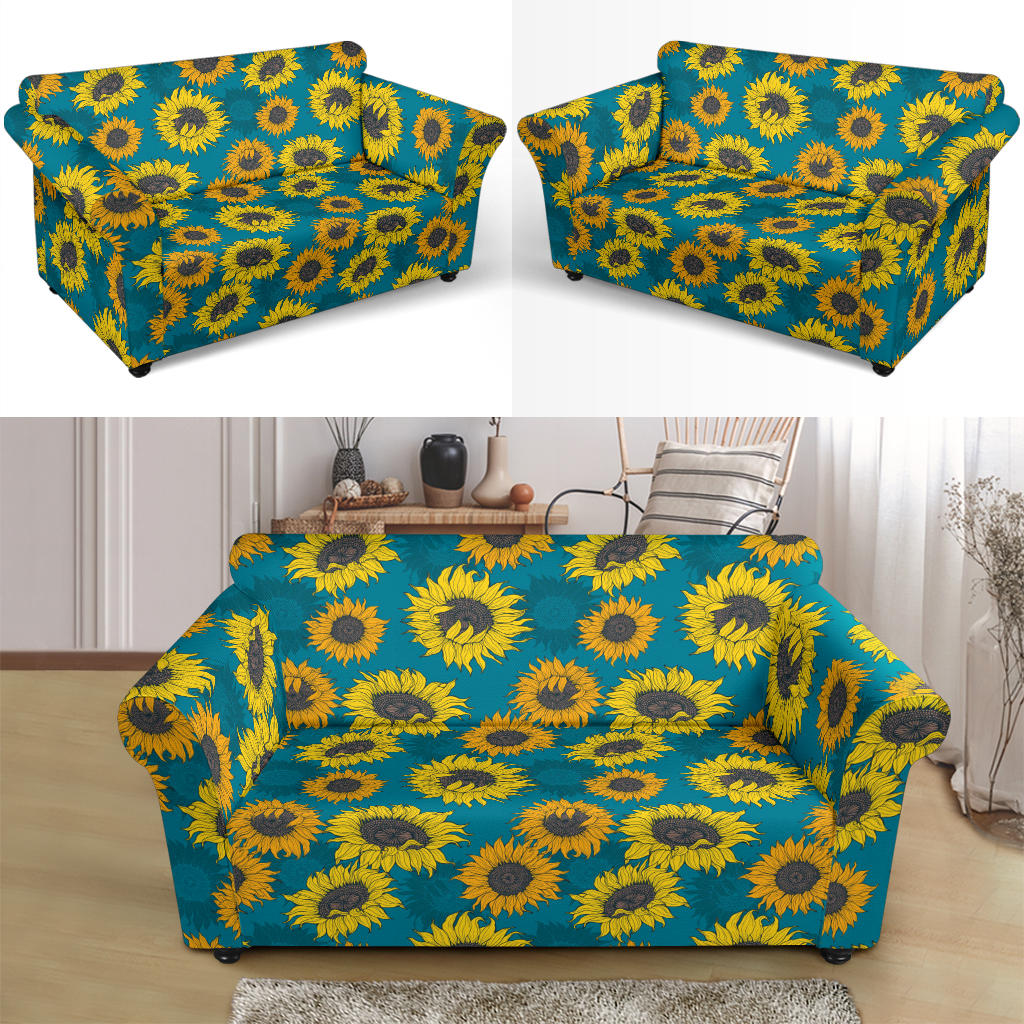 Sunflower Print Design LKS301 Loveseat Couch Slipcover