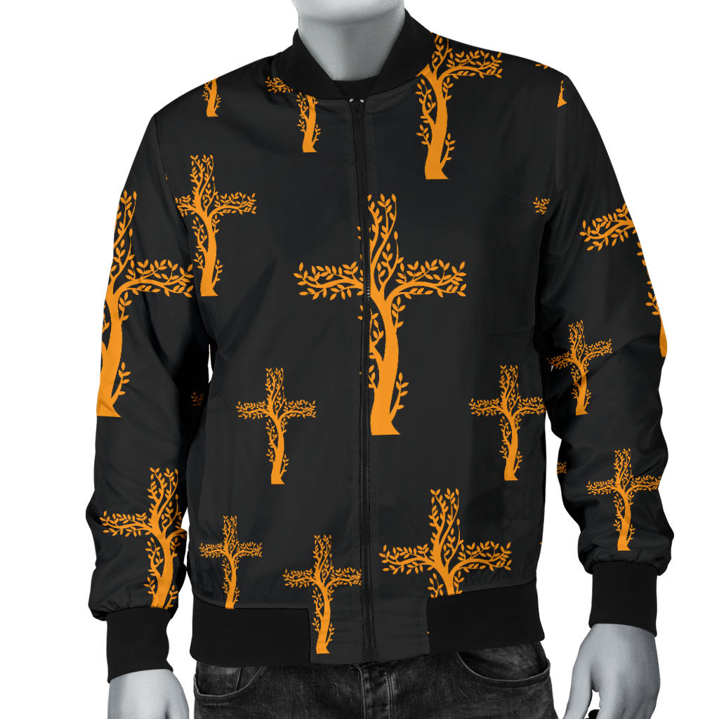 Christian Tree of Life Cross Design Men Bomber Jacket