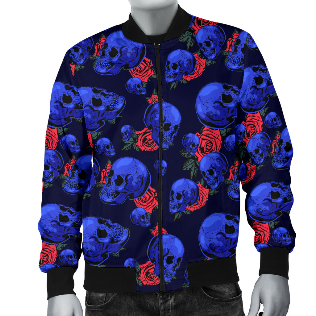 Skull Roses Neon Design Themed Print Men Bomber Jacket