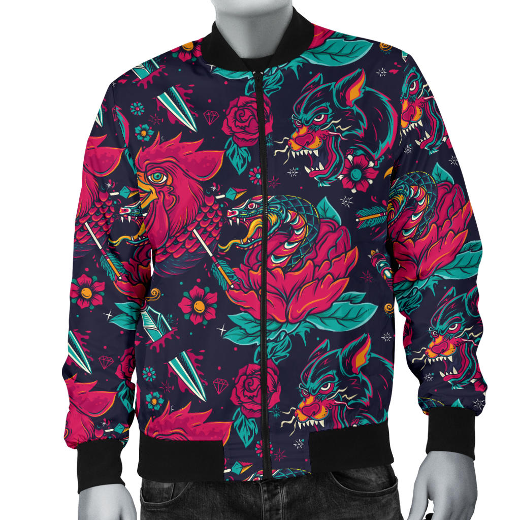 Old School Tattoo Print Men Bomber Jacket