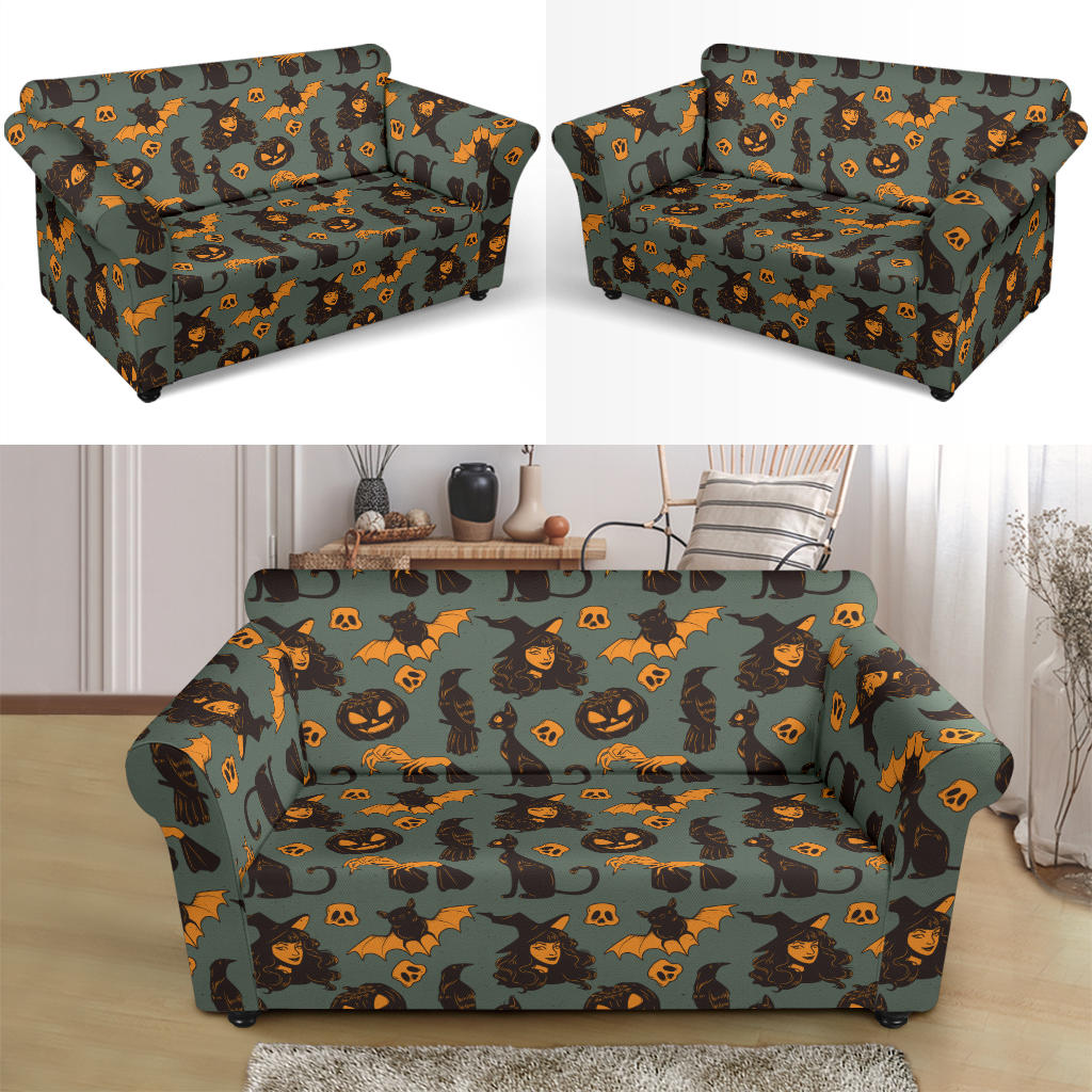 Witch Bat Halloween Print Design LKS305 Loveseat Couch Slipcover