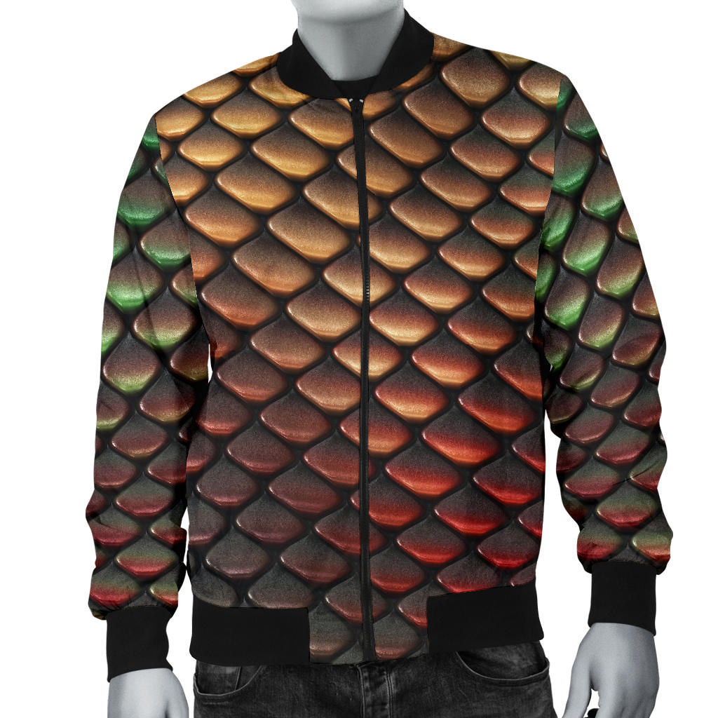Snake Skin Colorful Print Men Bomber Jacket