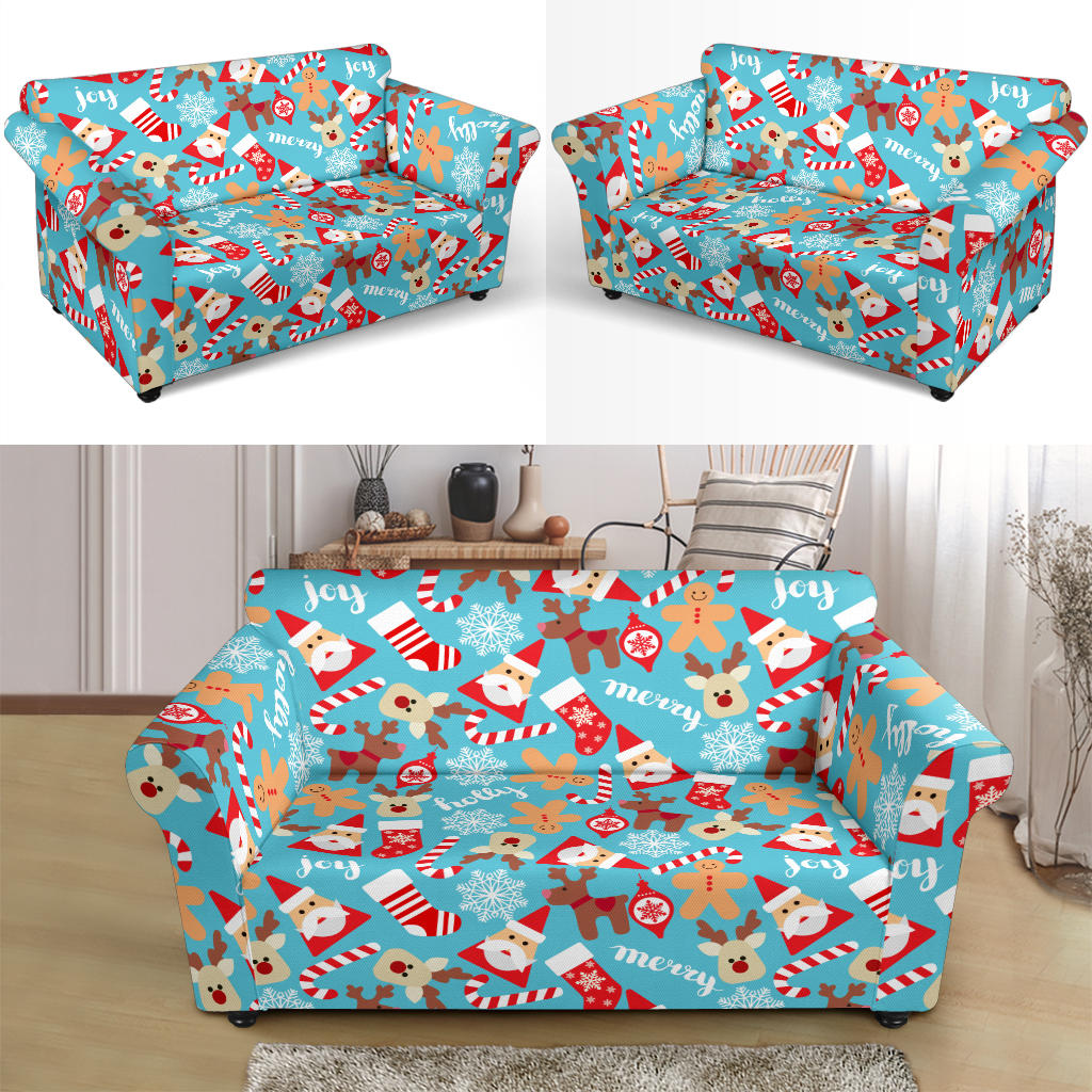 Santa Christmas Themed Print Design LKS306 Loveseat Couch Slipcover