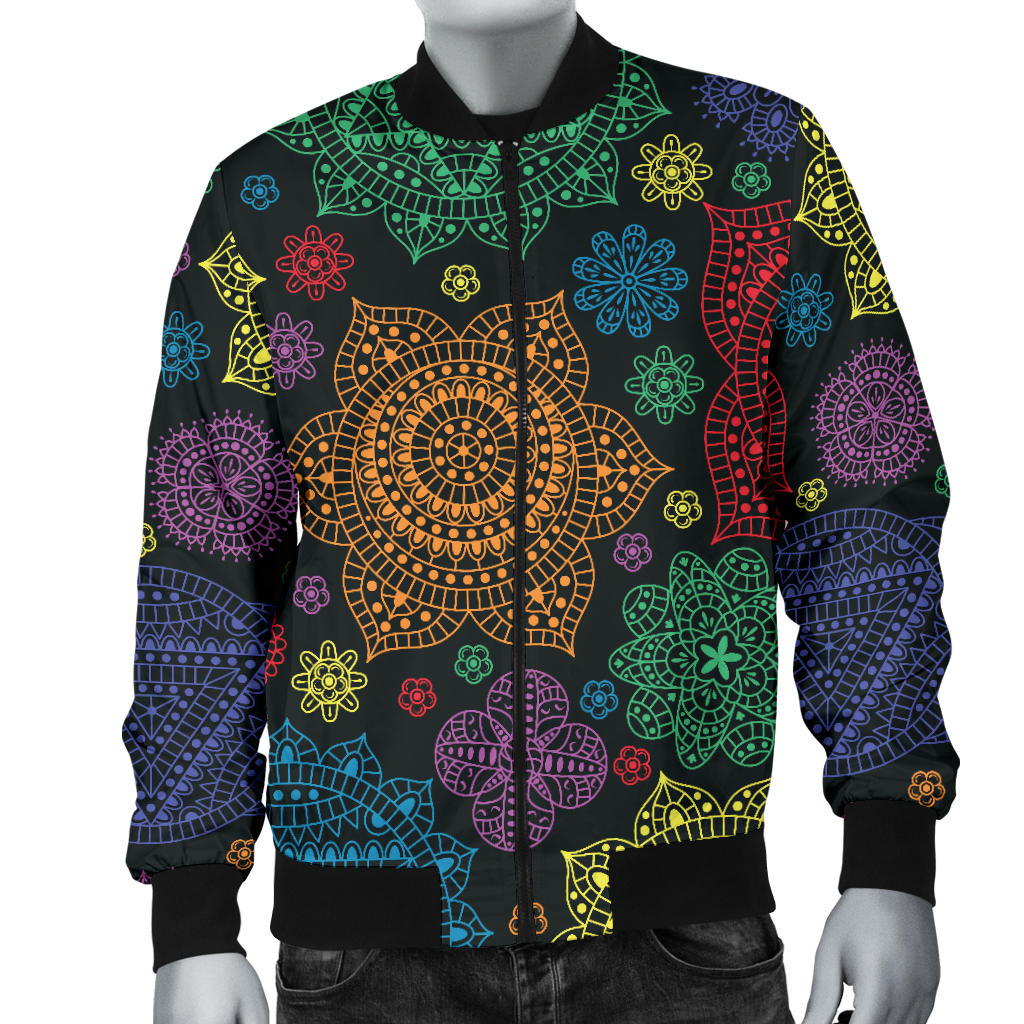 Chakra Mandala Print Pattern Men Bomber Jacket