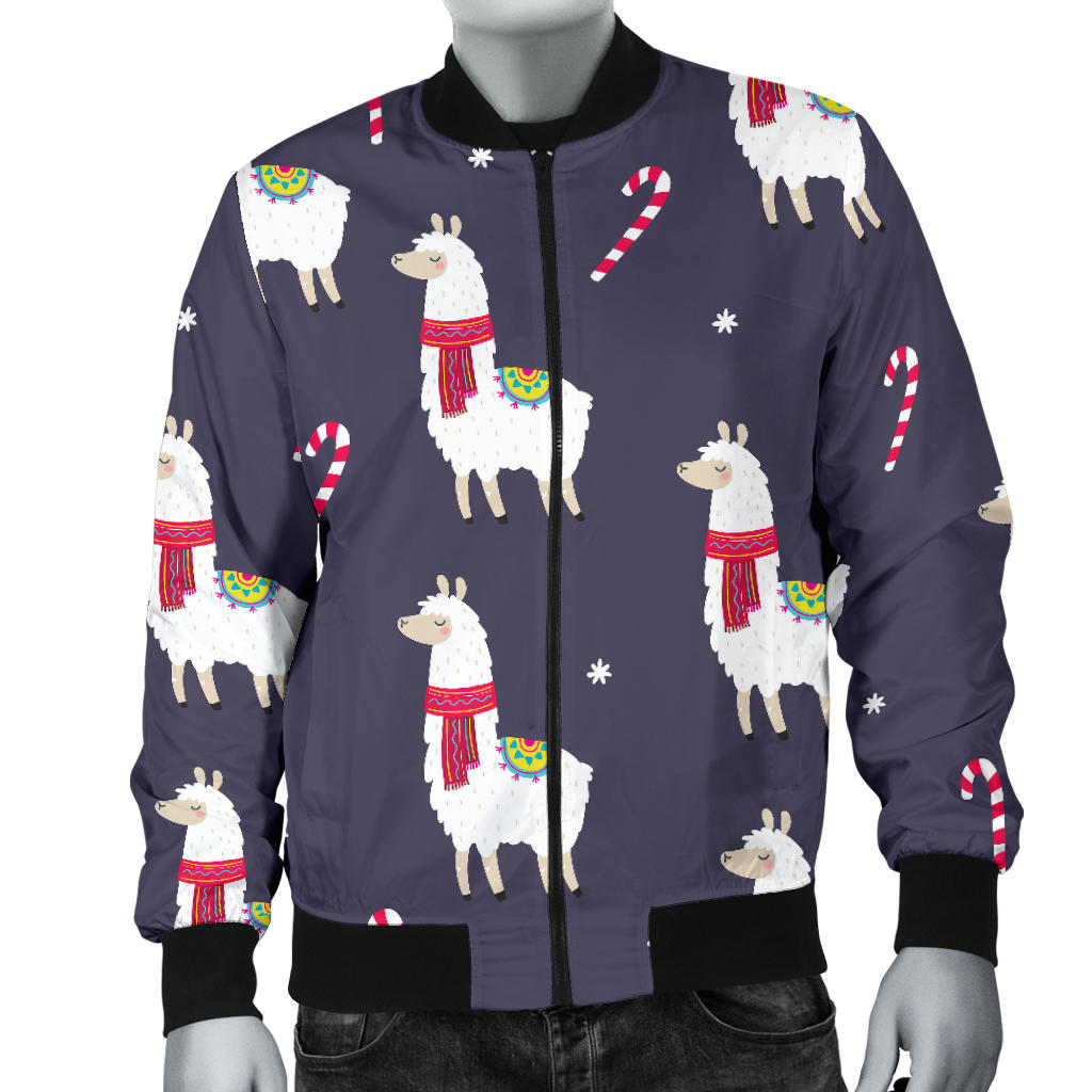Llama with Candy Cane Themed Print Men Bomber Jacket