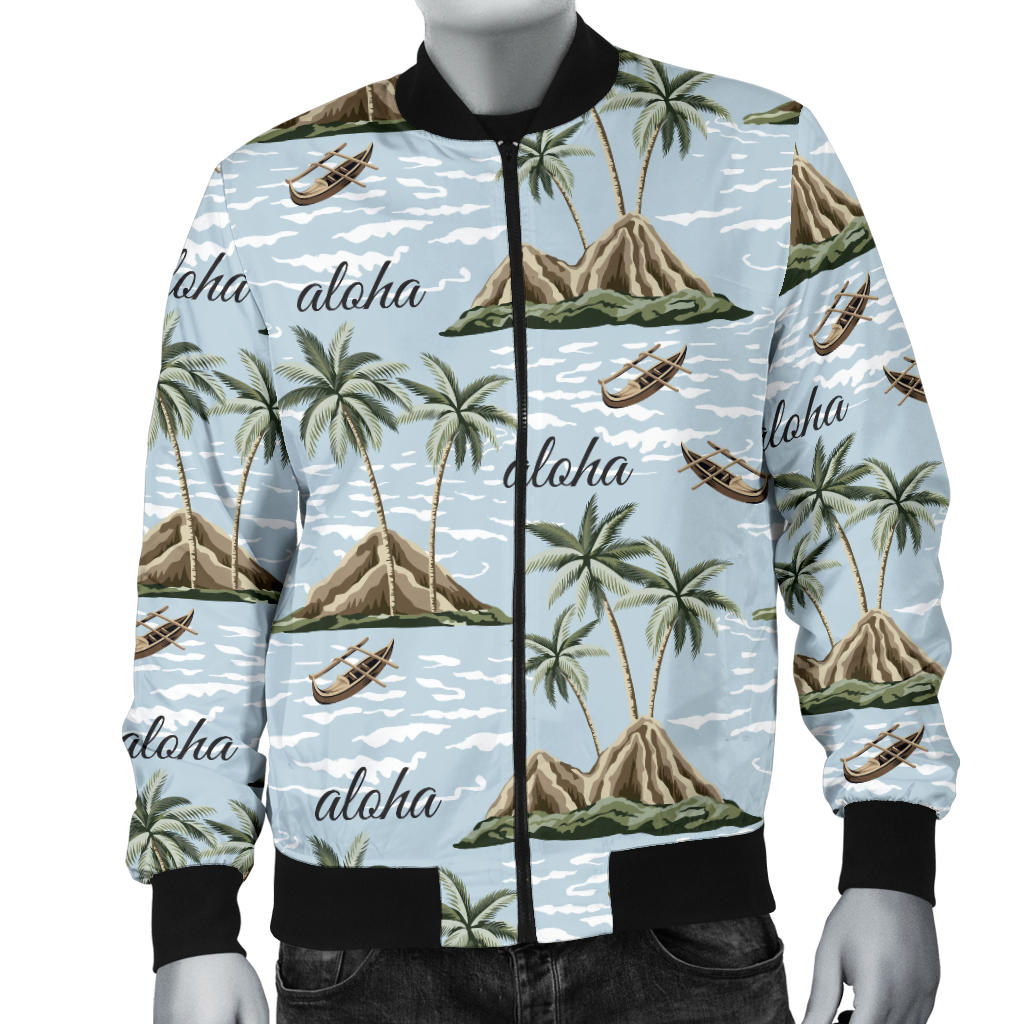 Aloha Hawaii island Design Themed Print Men Bomber Jacket