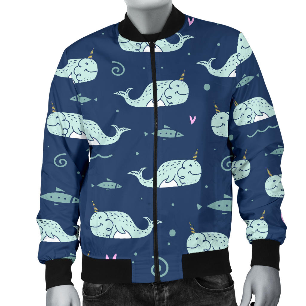 Narwhal Design Print Men Bomber Jacket