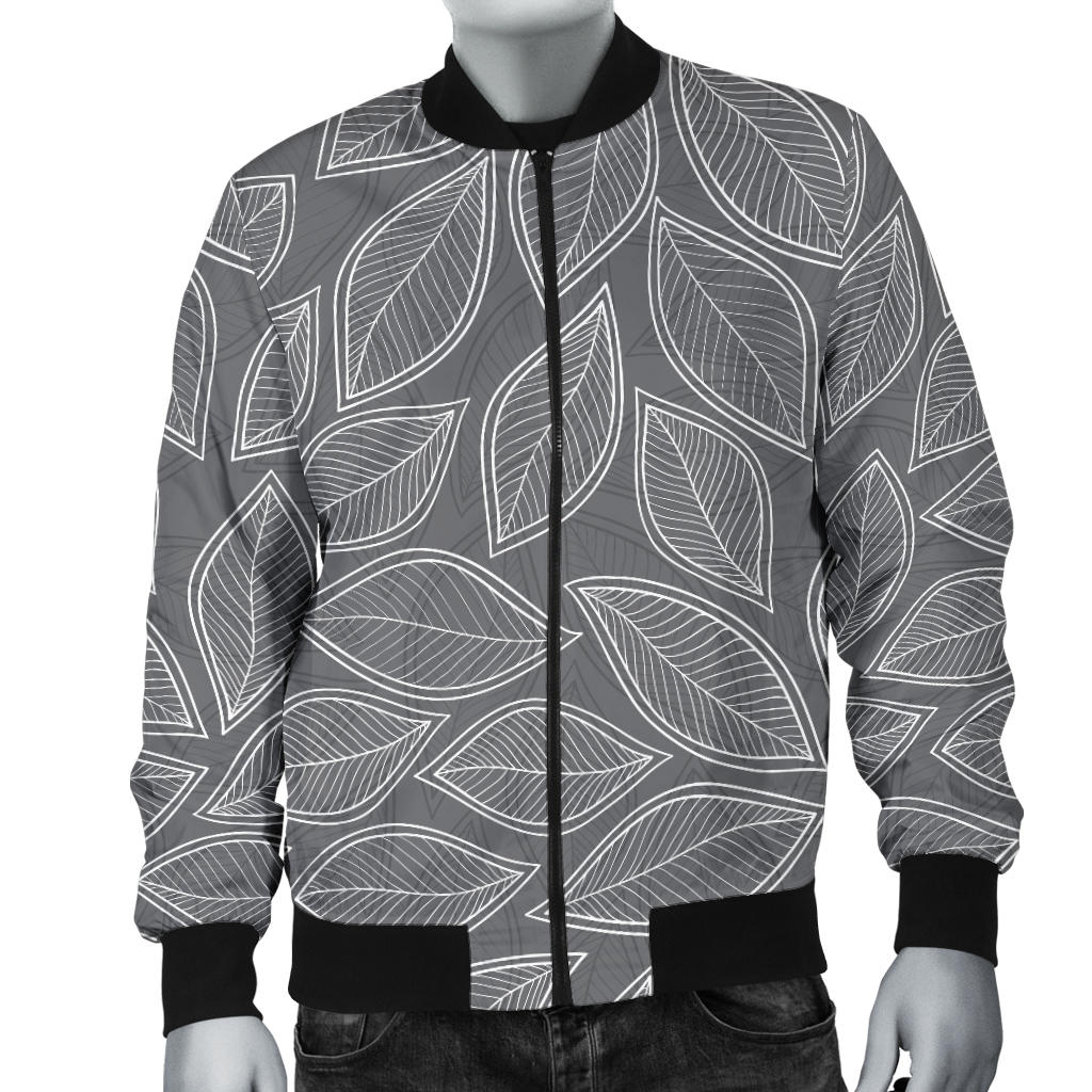 Elm Leave Grey Print Pattern Men Bomber Jacket