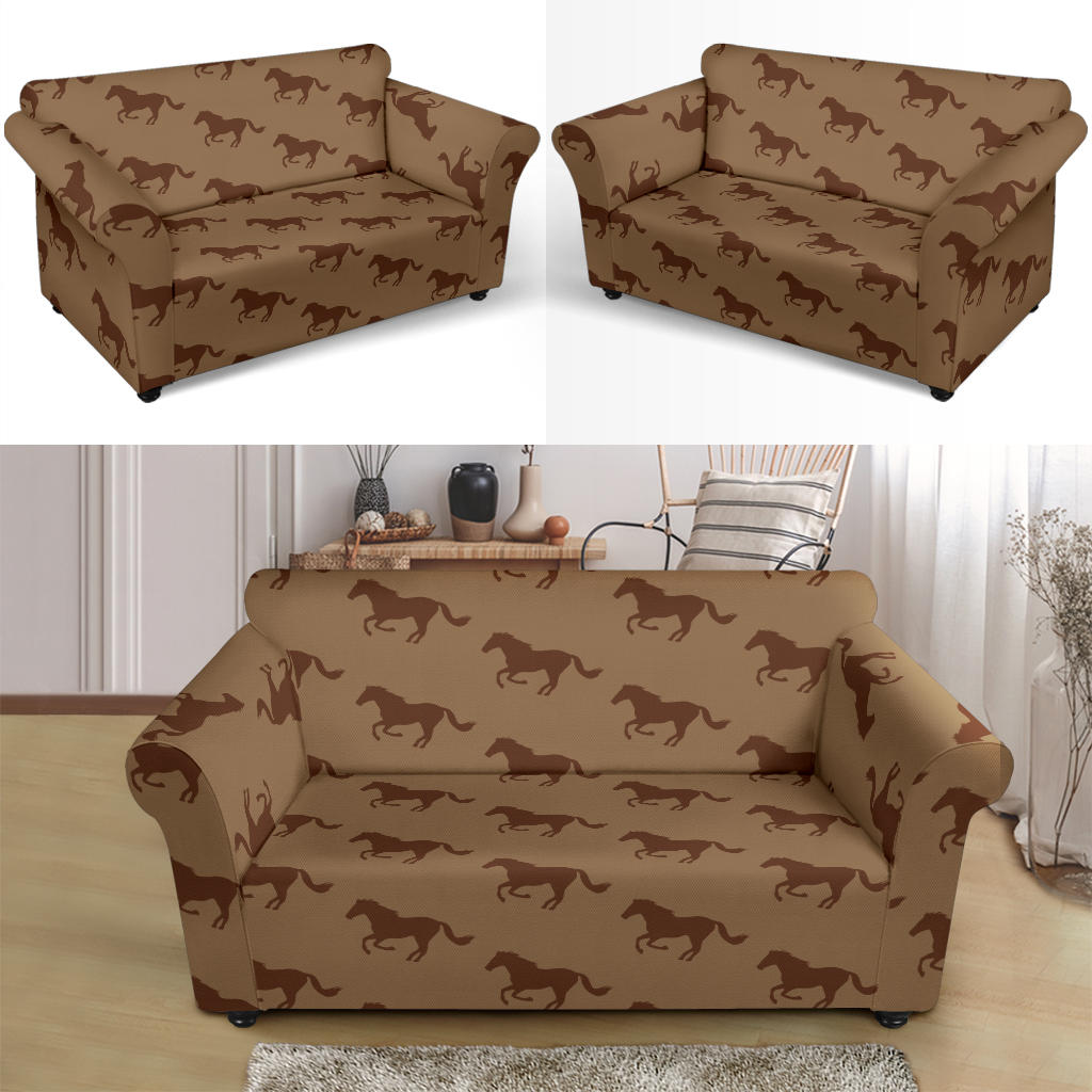 Horse Brown Print Design LKS307 Loveseat Couch Slipcover