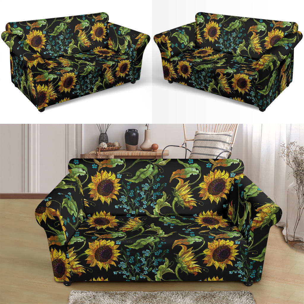 Sunflower Print Design LKS308 Loveseat Couch Slipcover