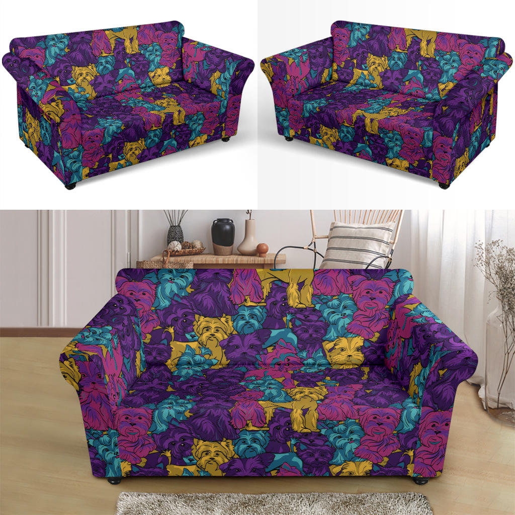 Yorkshire Terriers Print Design LKS3010 Loveseat Couch Slipcover