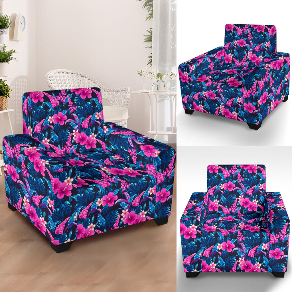 Tropical Folower Pink Themed Print Armchair Slipcover