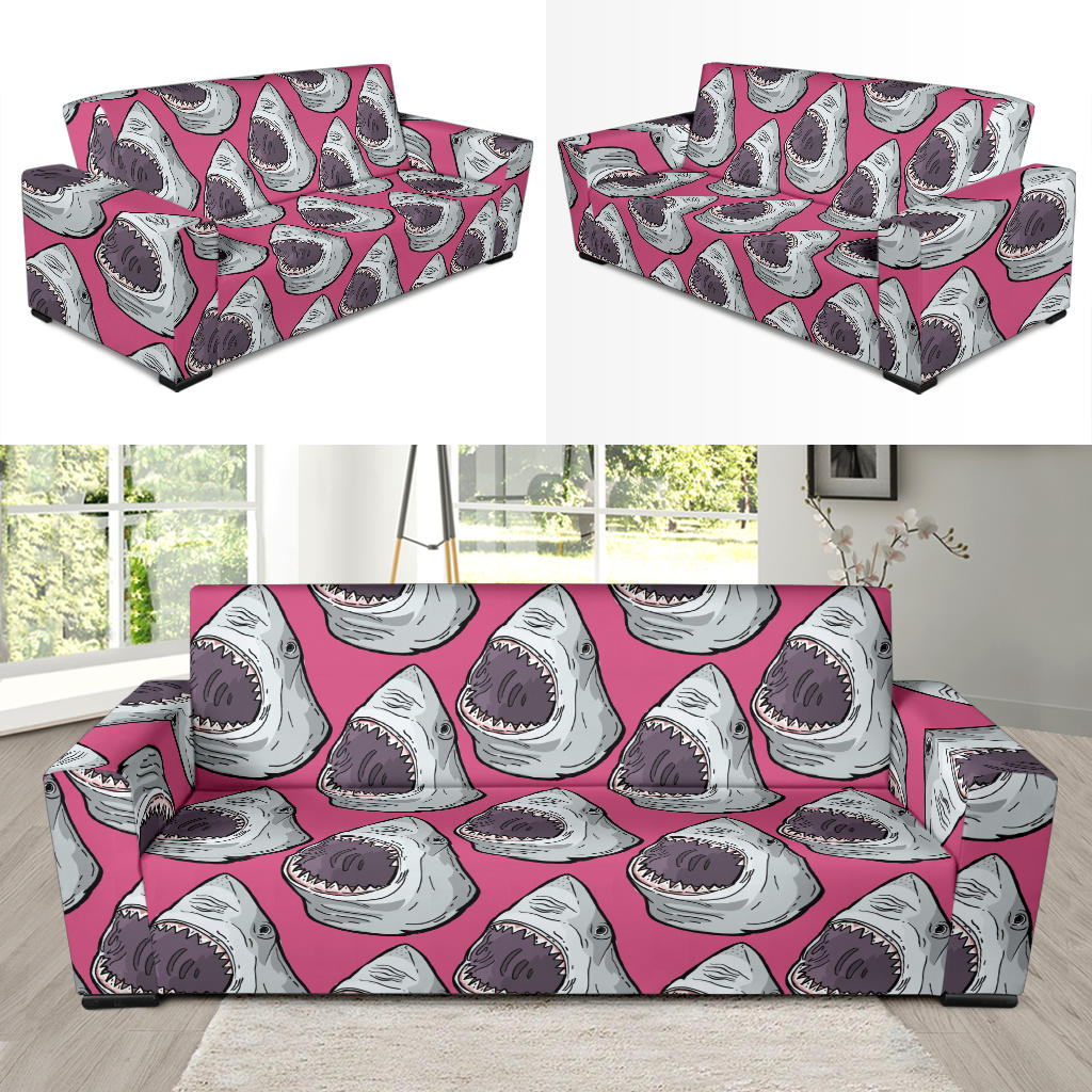 Great White Shark Pattern Print Design 01 Sofa Slipcover